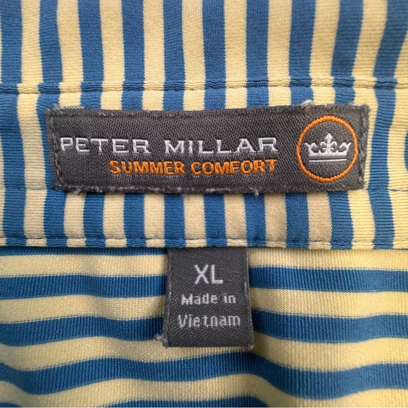 Peter Millar Summer Comfort Polo Men's XL Yellow Stripe Performance Golf Stretch - Picture 2 of 11